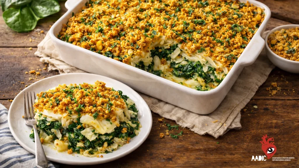 Receita Bacalhau com Broa e Espinafres